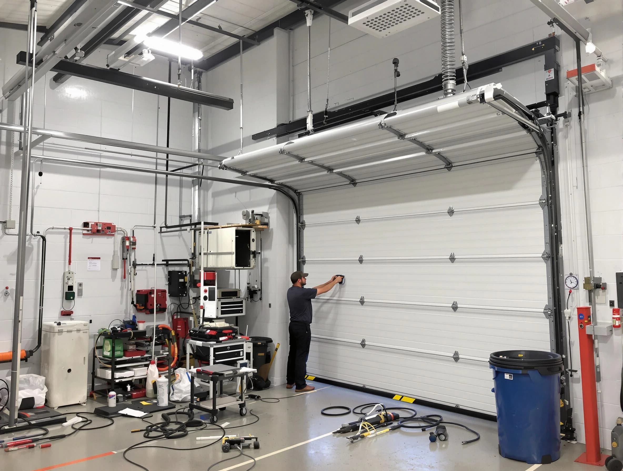 Newnan Garage Door Repair certified technician performing commercial door repair at a Newnan business facility
