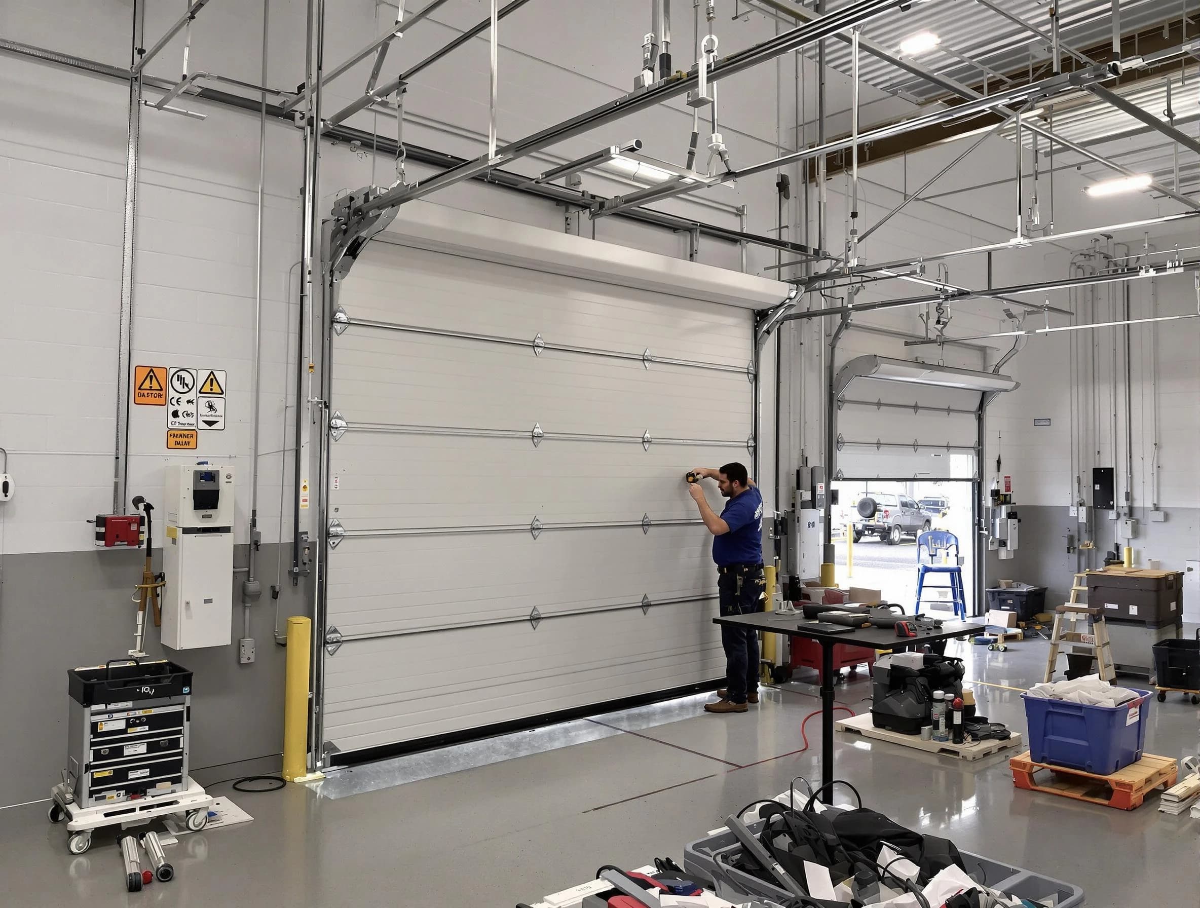 Commercial garage door repair being performed by Newnan Garage Door Repair expert in Newnan