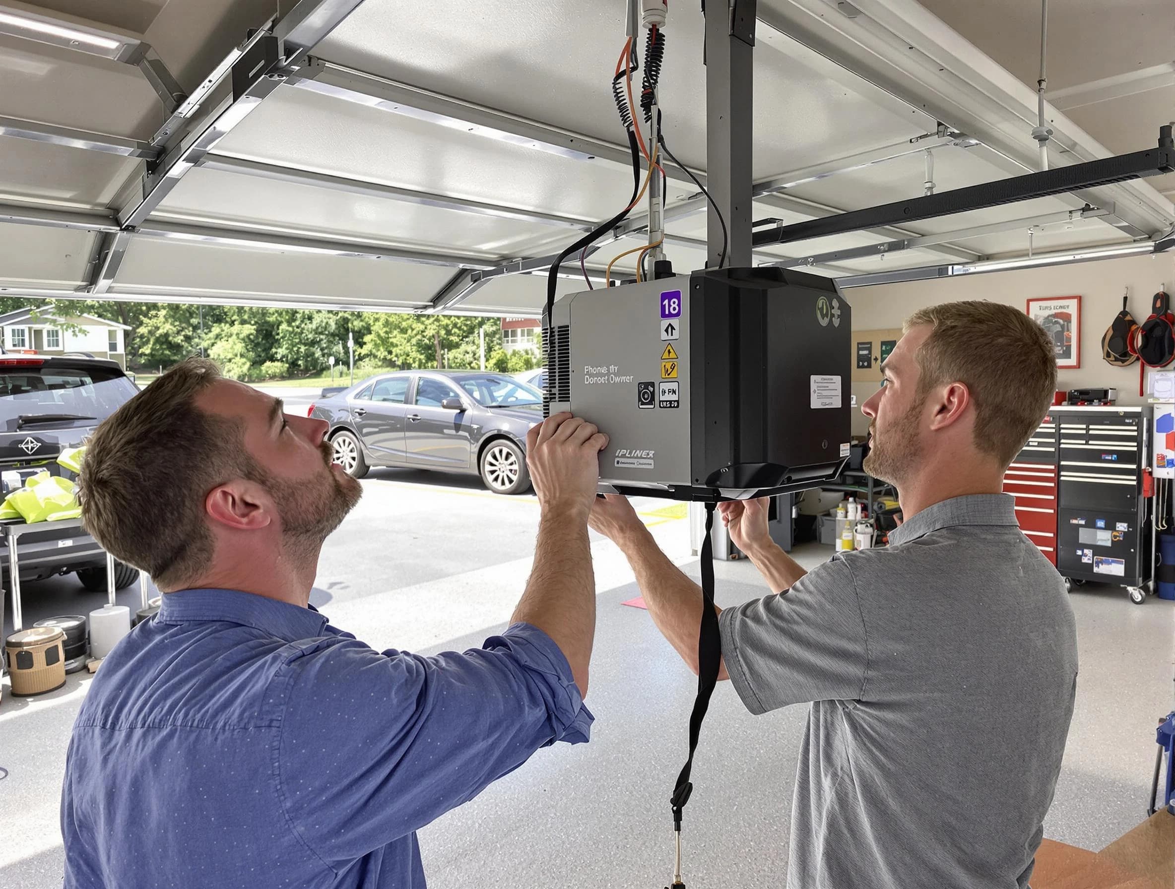 Newnan Garage Door Repair technician installing garage door opener in Newnan