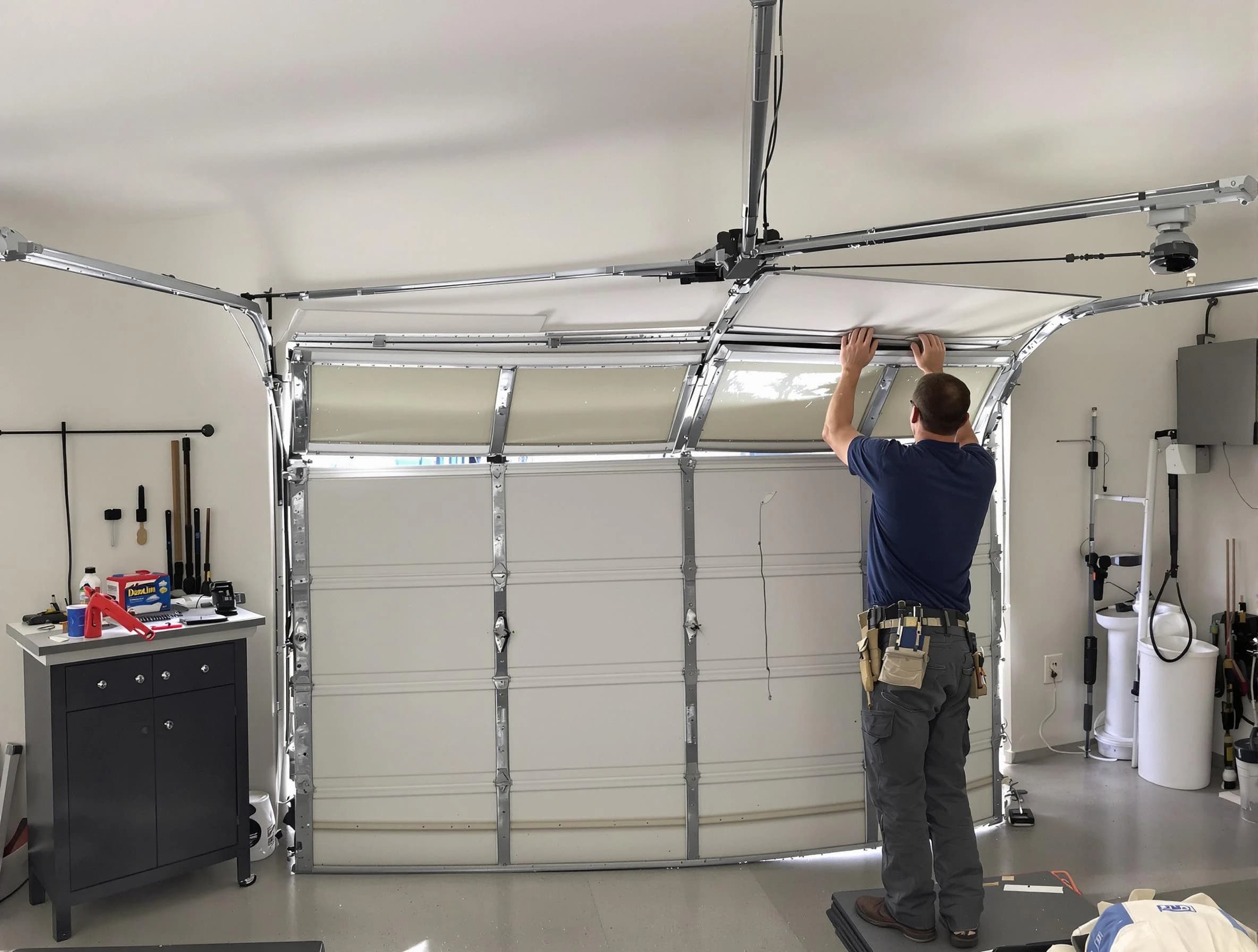 Newnan Garage Door Repair specialist performing precise section replacement on Newnan garage door