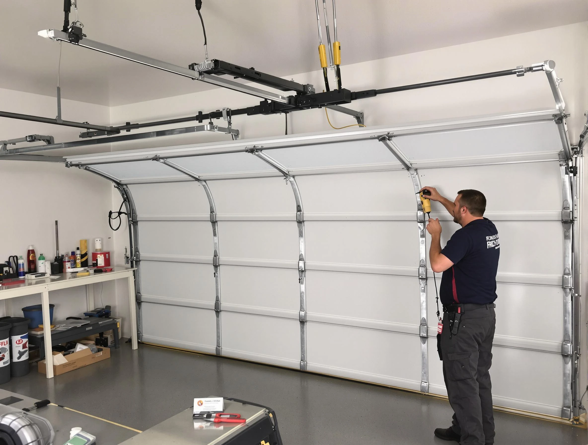 Newnan Garage Door Repair certified technician performing overhead door system repair in Newnan