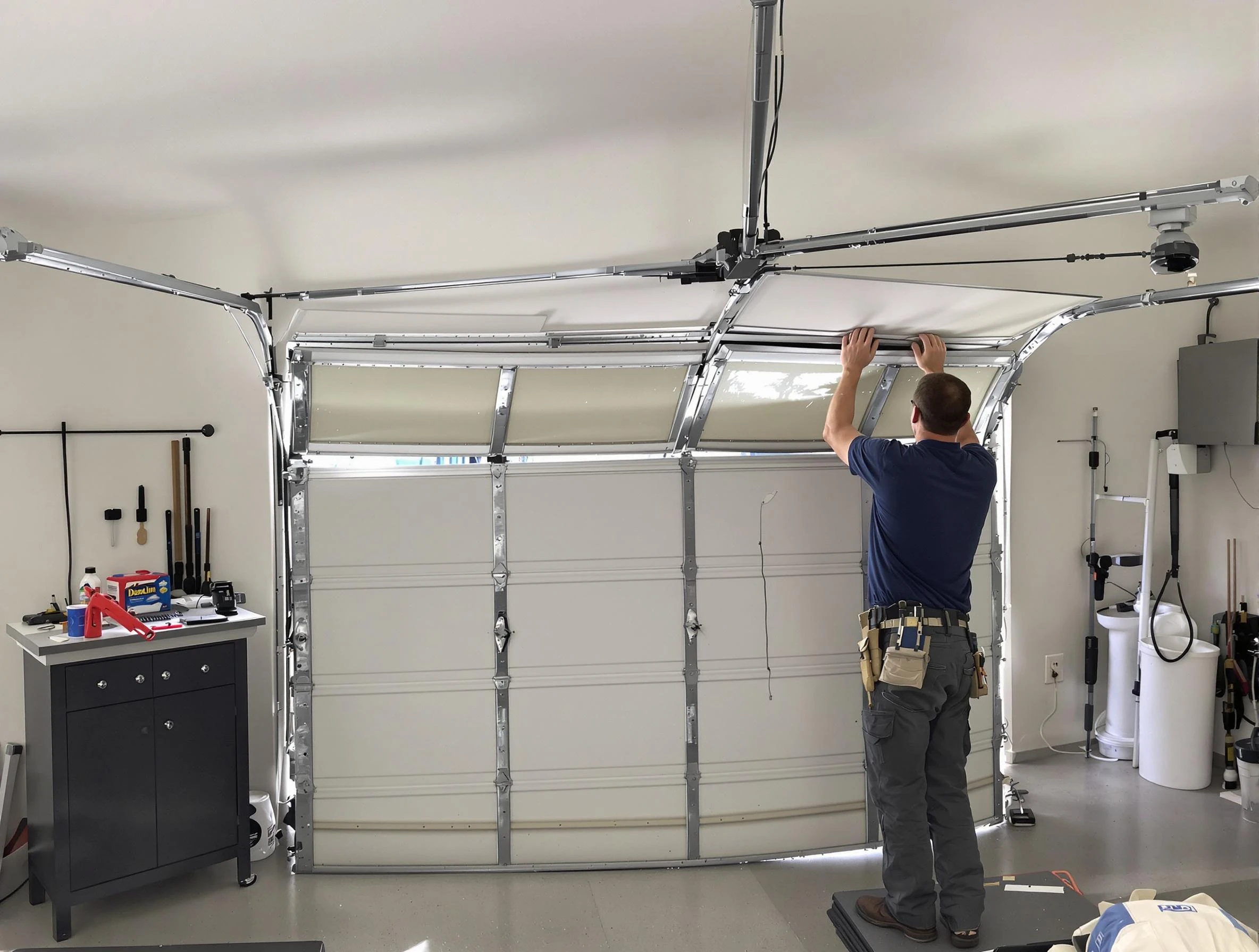 Newnan Garage Door Repair specialist performing precise section replacement on Newnan garage door